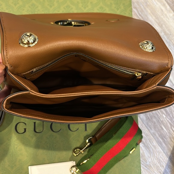 Gucci Blondie NM Flap Leather Bag BROWN calfskin NEW NEVER USED 💯 Authentic - Picture 3 of 4